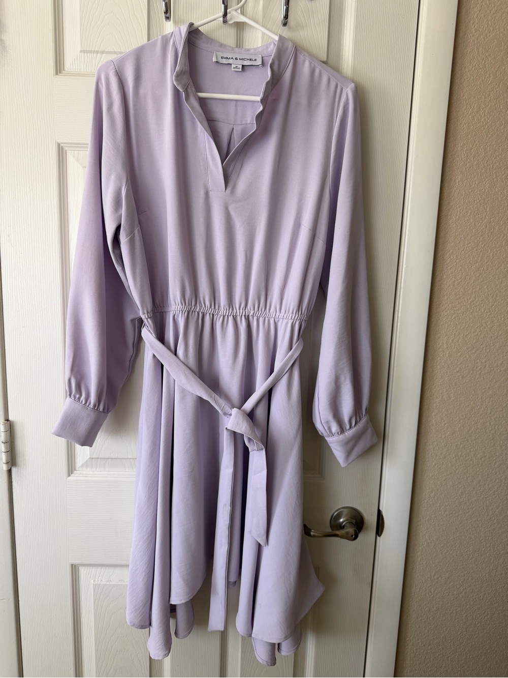 Emma & Michele Soft Lavender Tie-Waist Midi Dress